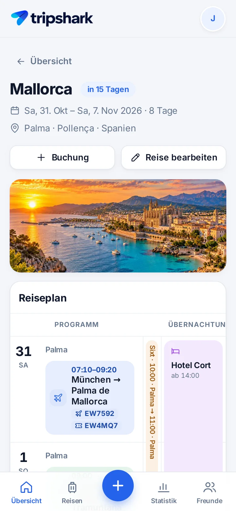 Reiseseite auf dem Handy
